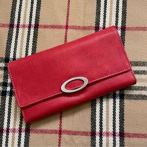 Mandarina Duck Mellow Red Pebbled Leather Wallet Silver Hardware